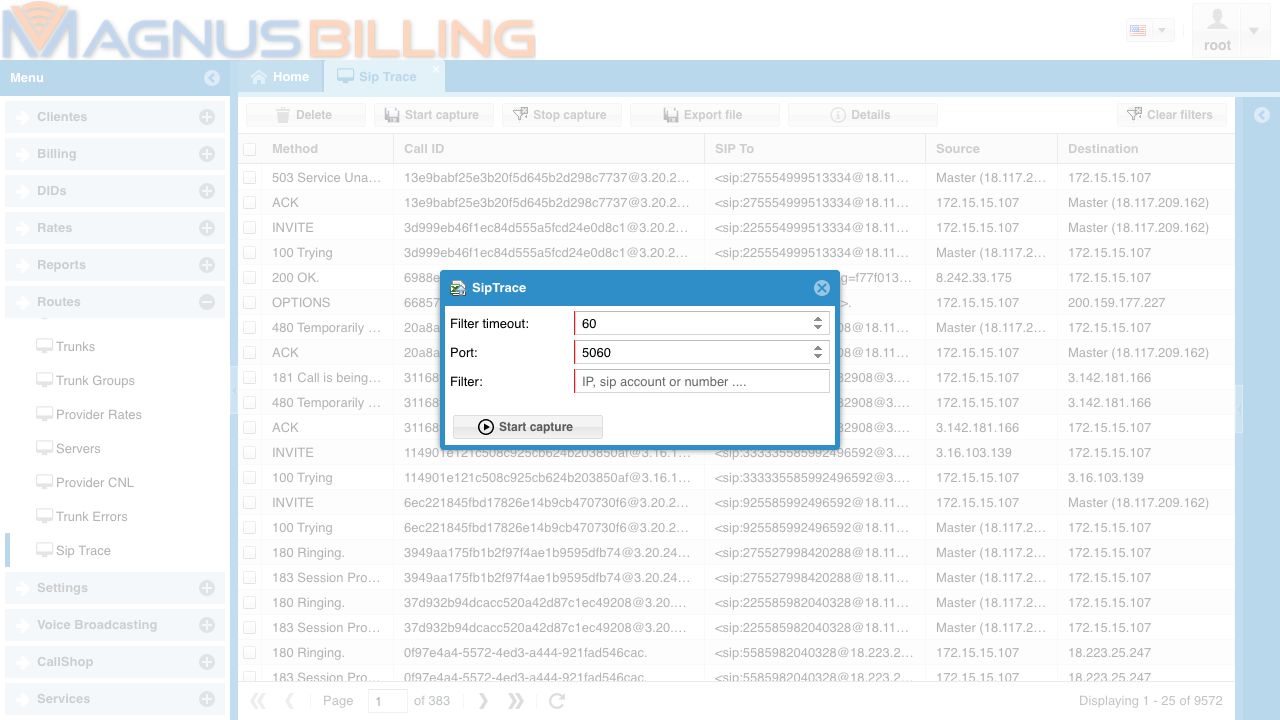 SIPTrace start capture window